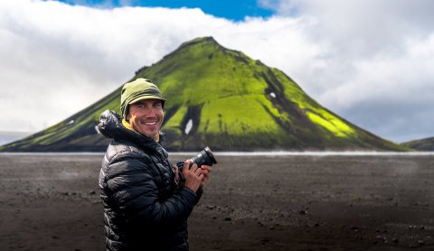 Adventurer Chris Burkard traveled the Volcanic Way this summer; Here he is at Mælifell.